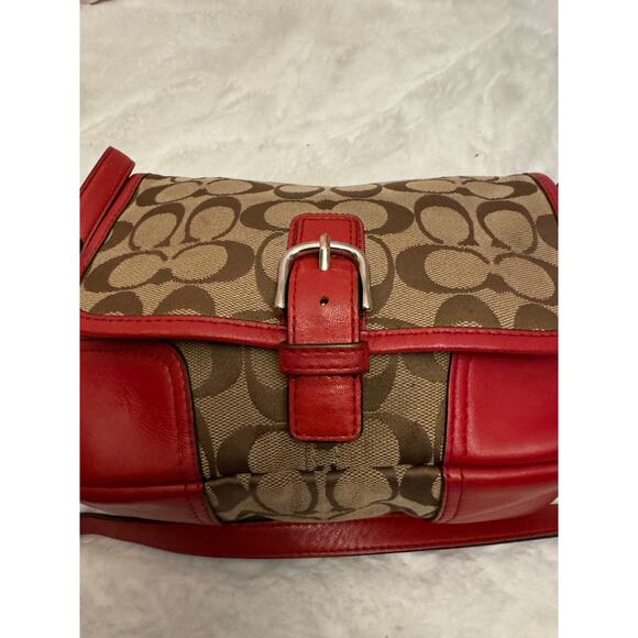 Coach F30601 Signature Jacquard Crossbody – Red Leather Trim - Picture 2 of 11